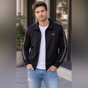 Guess Black Track Jacket with White Sleeve Logo Tape size L